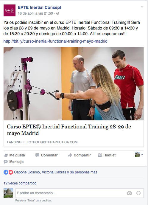 Entrada de Facebook con la nueva formación EPTe Inertial Functional Training con EPTE Inertial Concept