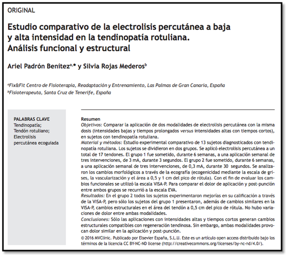 Estudio comparativo electrolisis percutánea baja y alta intensidad